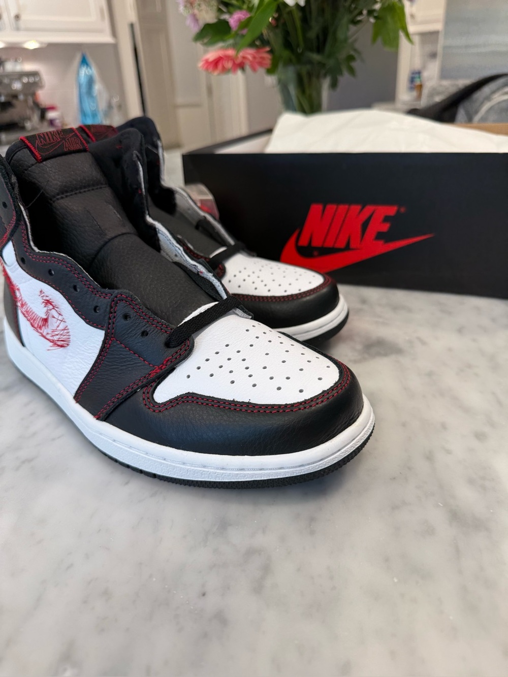 Nike Air Jordan 1 High Black White Red Sneakers